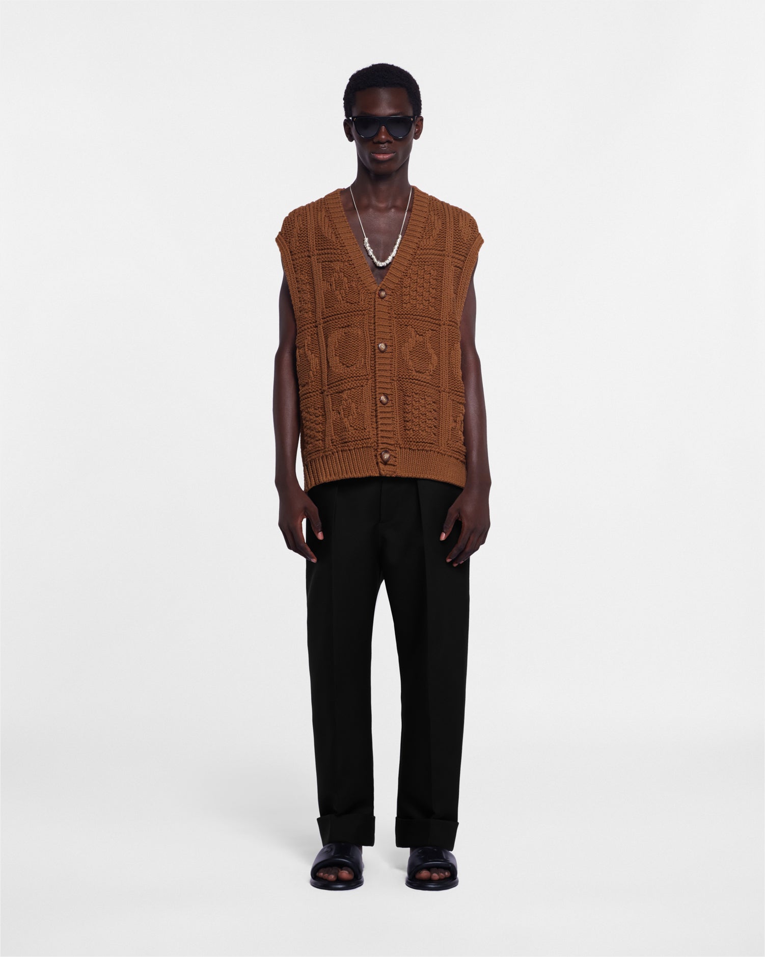 Terence Cable-Knit Cotton-Blend Vest | Brown