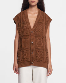 Terence Cable-Knit Cotton-Blend Vest | Brown