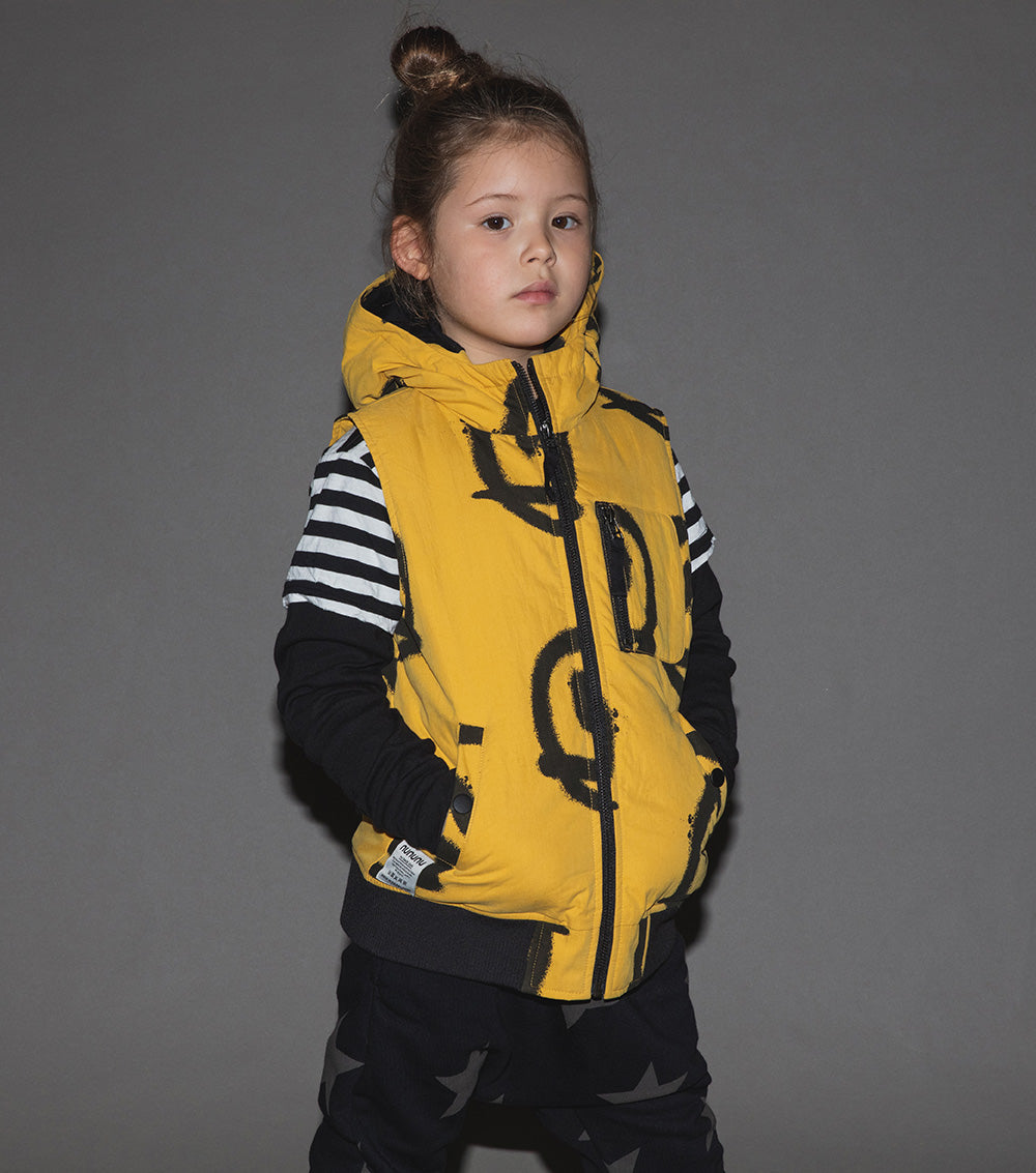 Kid | Sprayed Smiles Down Vest | Lava Yellow