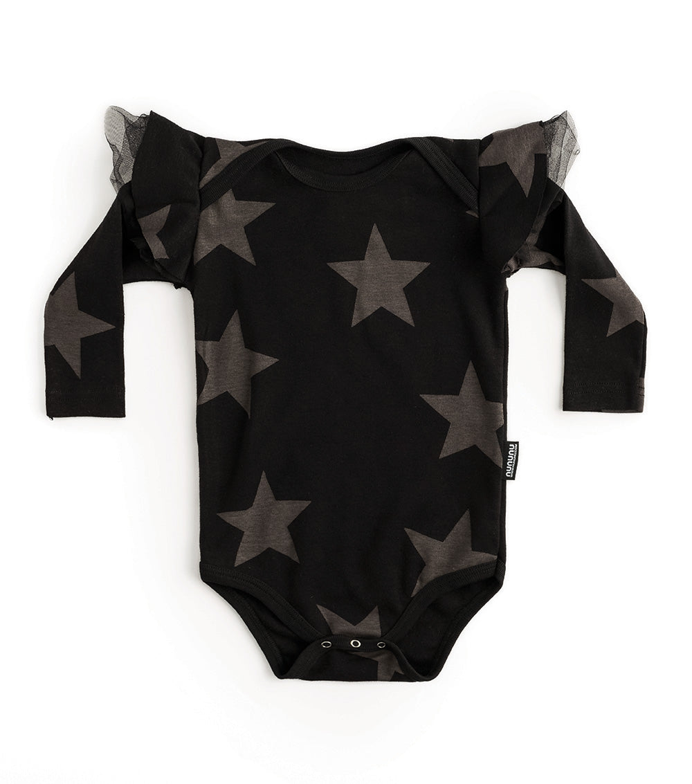 Kid | Ruffled Sleeve Star Onesie | Black