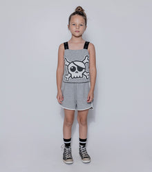 Kid | Skull Patch Tank Overall | Heather Grey