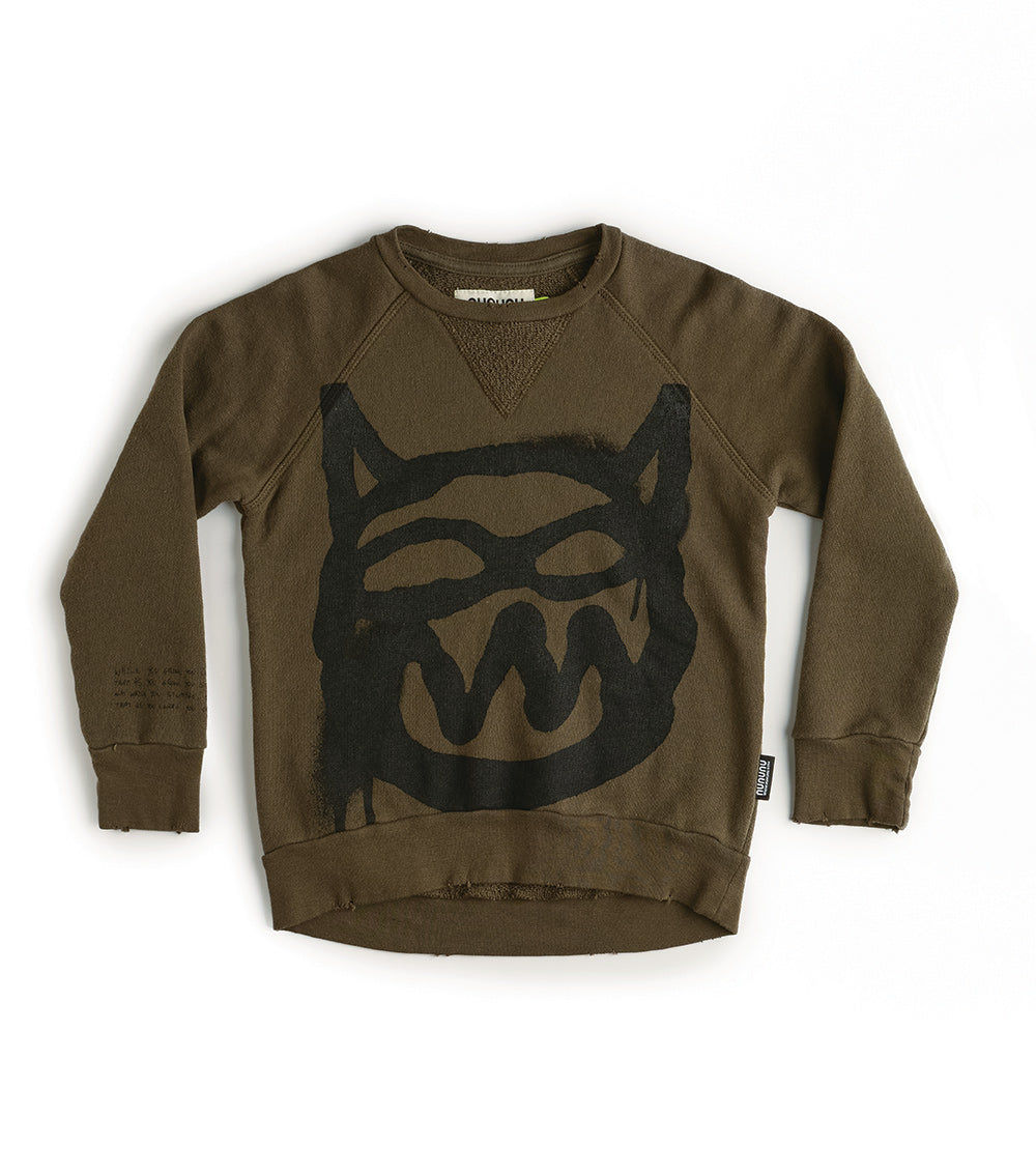Kid | Mischief Cat Sweatshirt | Olive