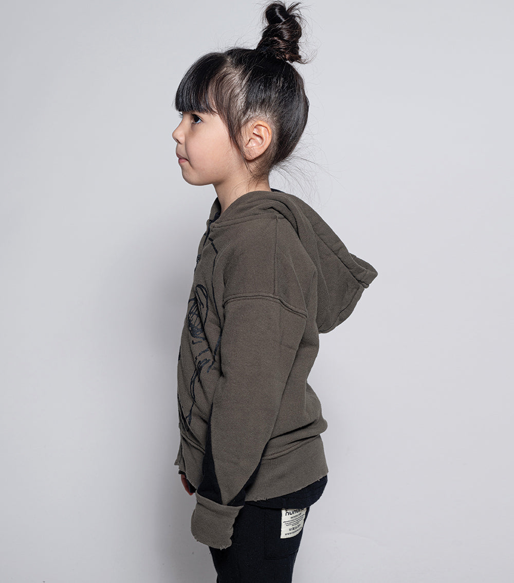 Kid | Dazed Skull Zip Hoodie | Olive