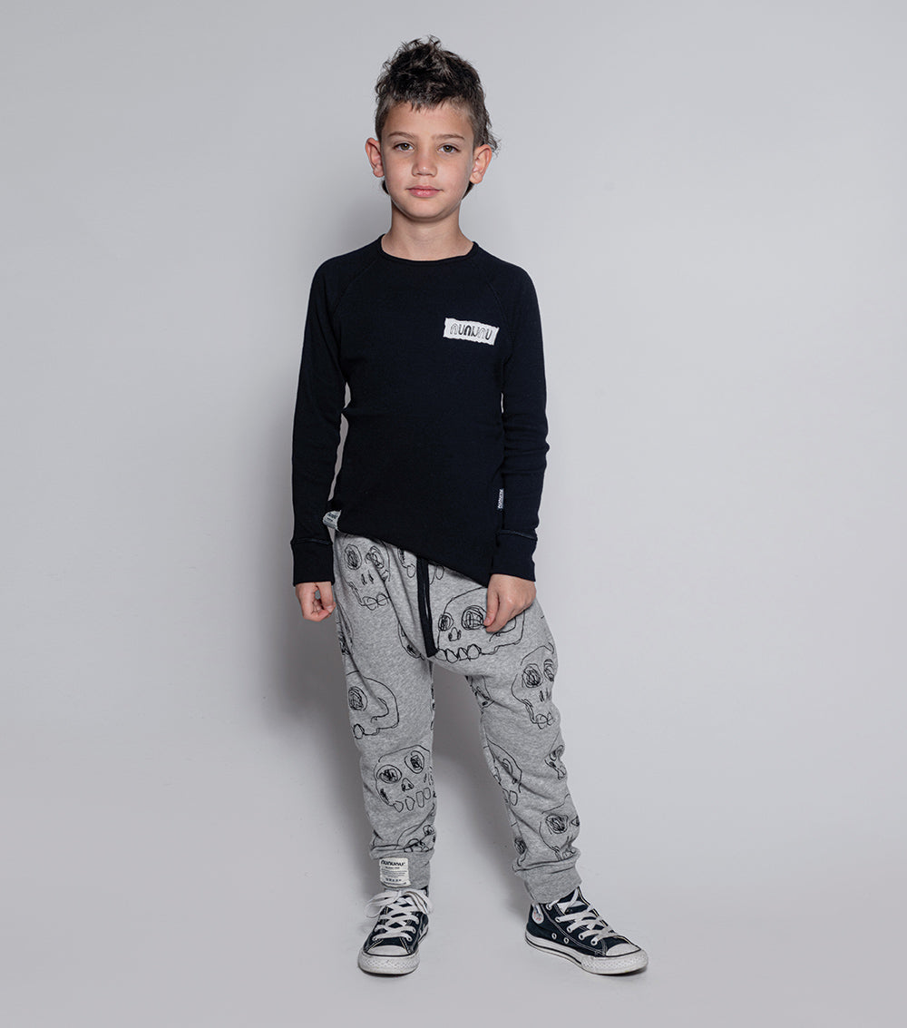 Kid | Scribbled Skulls Baggy Pants | Heather Grey