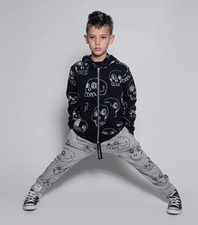 Kid | Scribbled Skulls Baggy Pants | Heather Grey