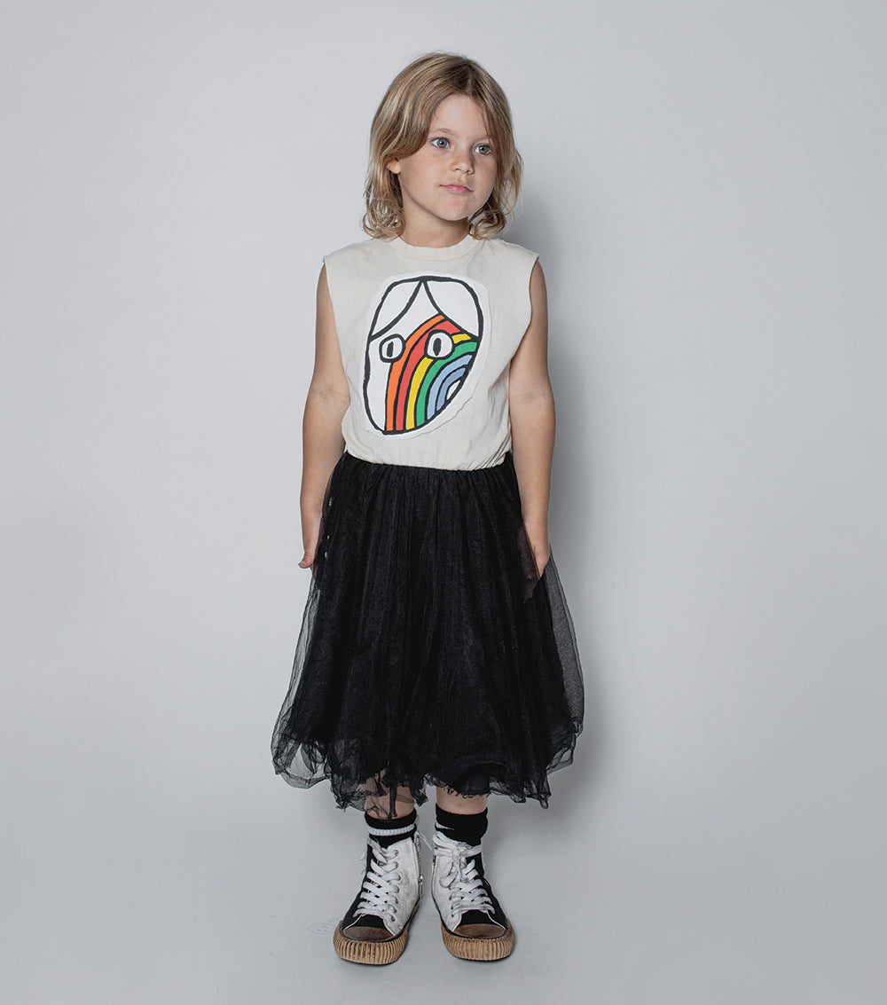 Kid | Magic Rainbow Dude Dress | Natural x Black