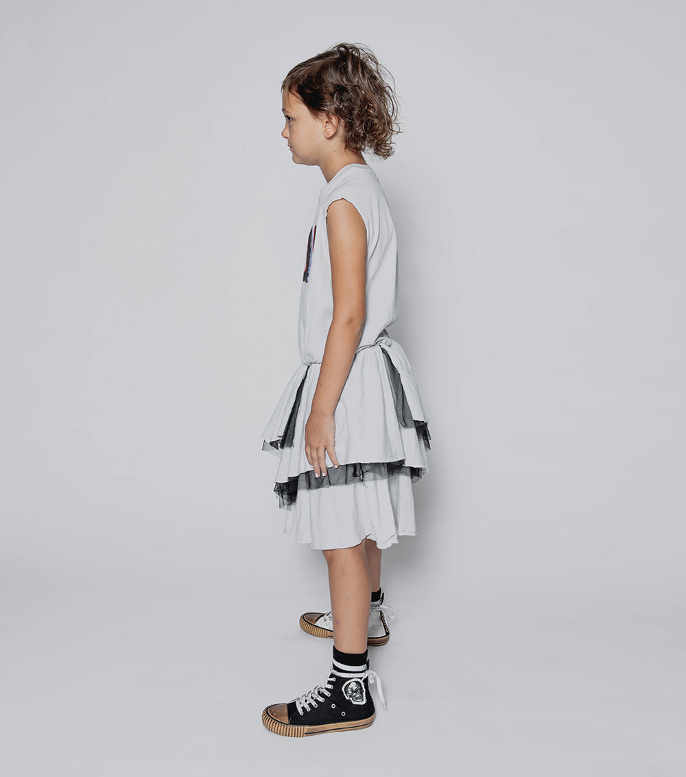 Kid | U Have Mail Layered Dress | Ice Grey