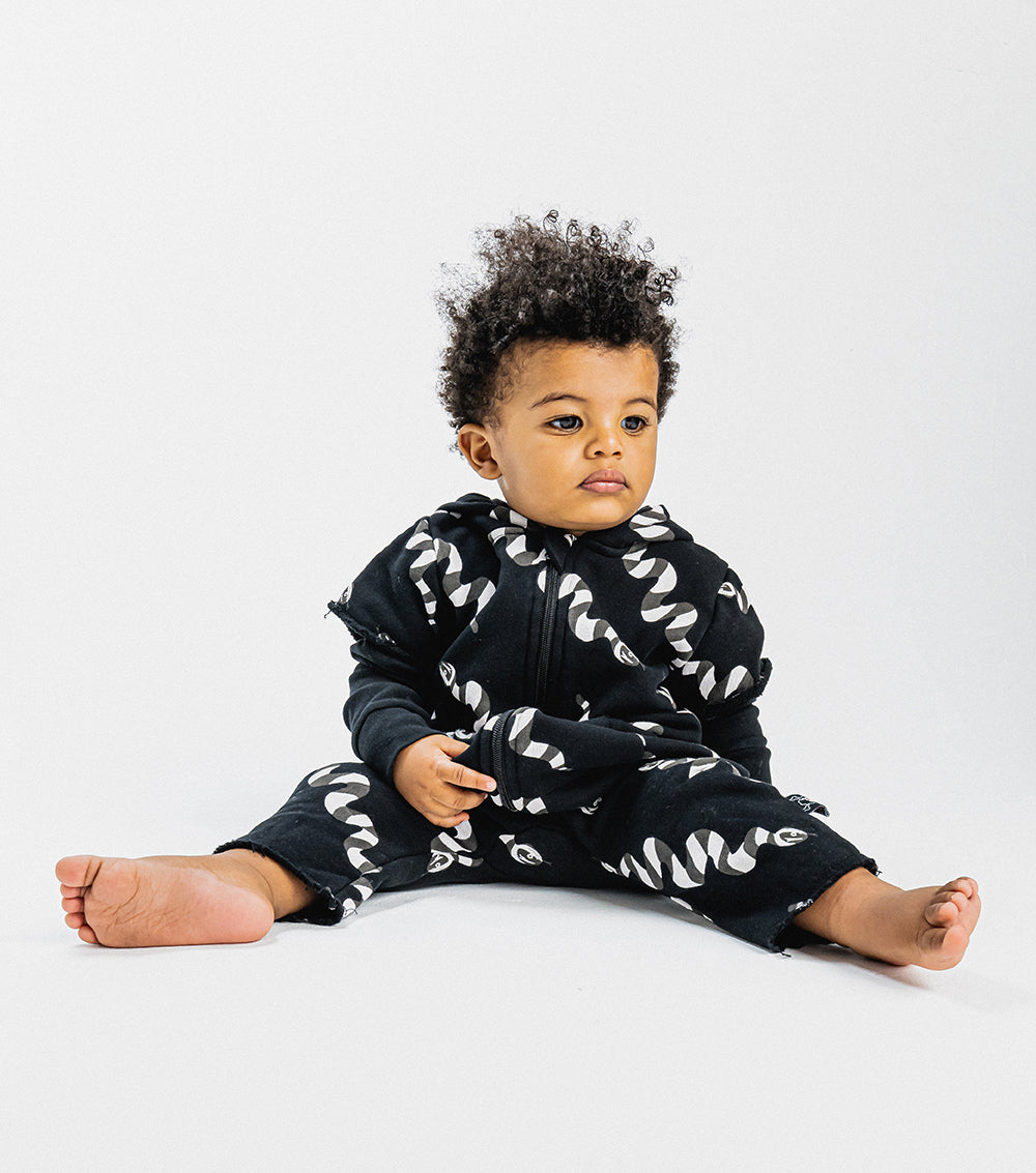 Newborn | Stripey Snakes Hooded Overall | Black