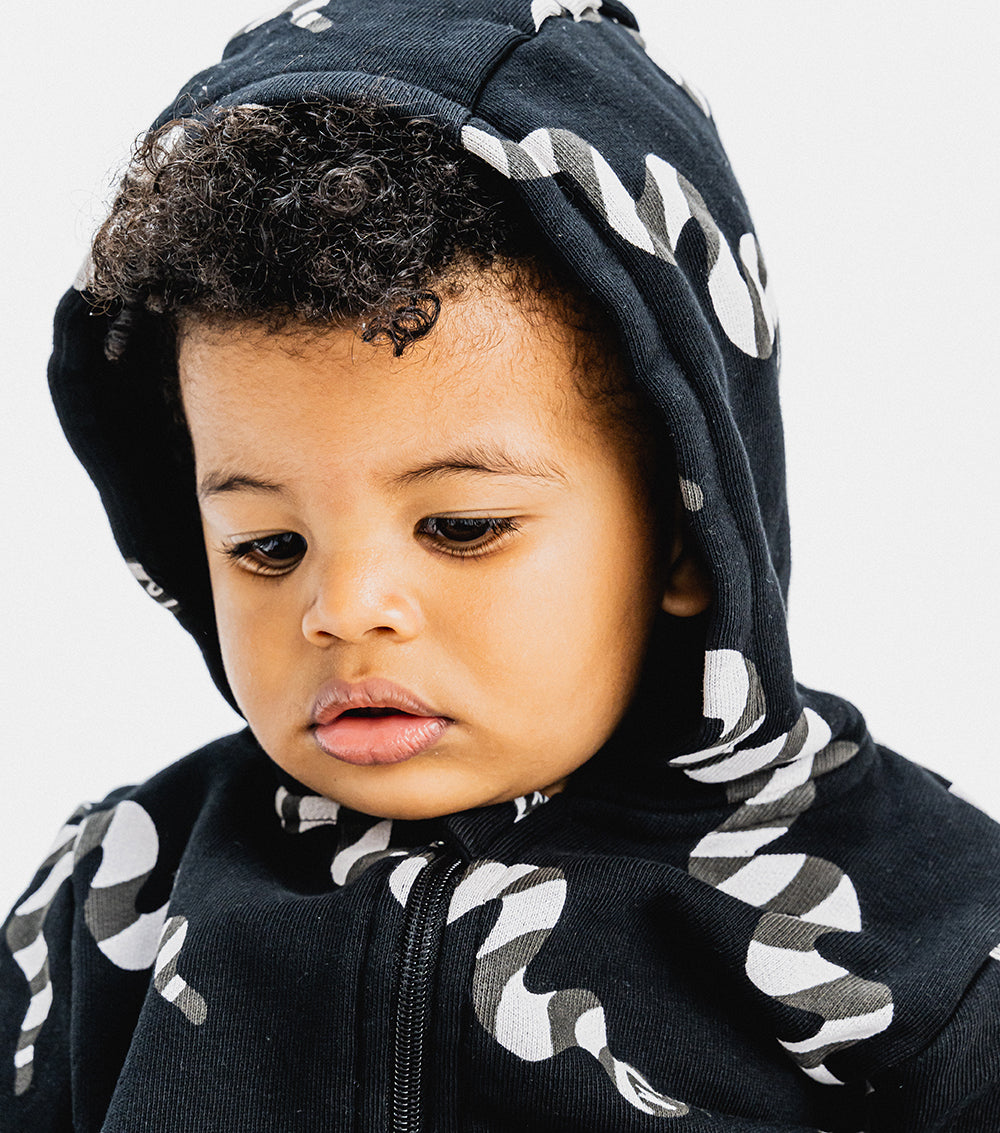 Newborn | Stripey Snakes Hooded Overall | Black