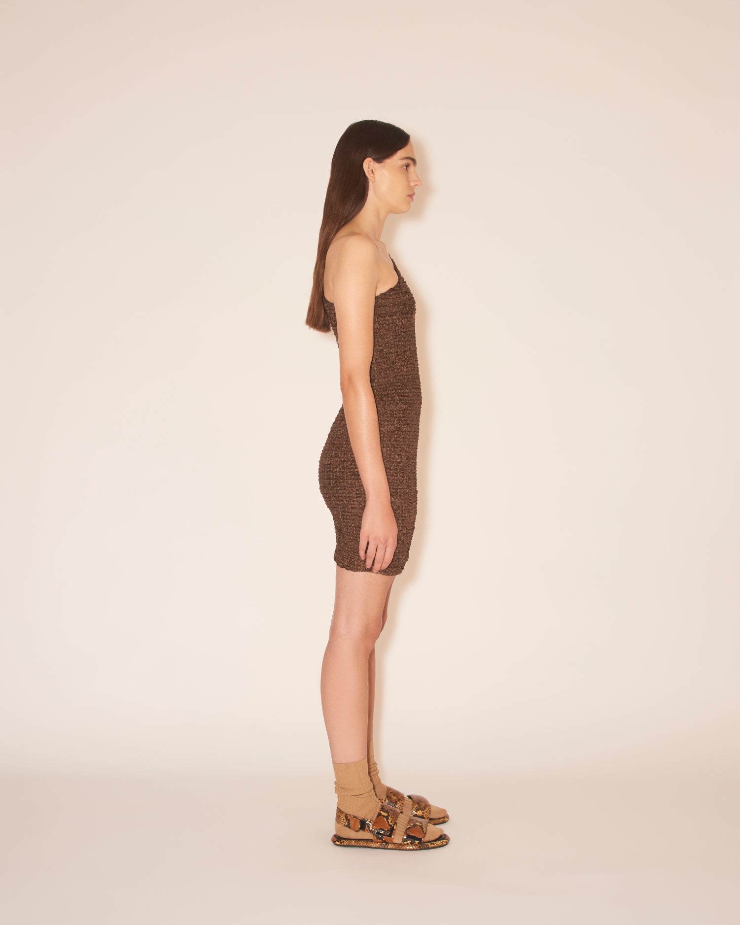 Mitra One Shoulder Dress | Brown