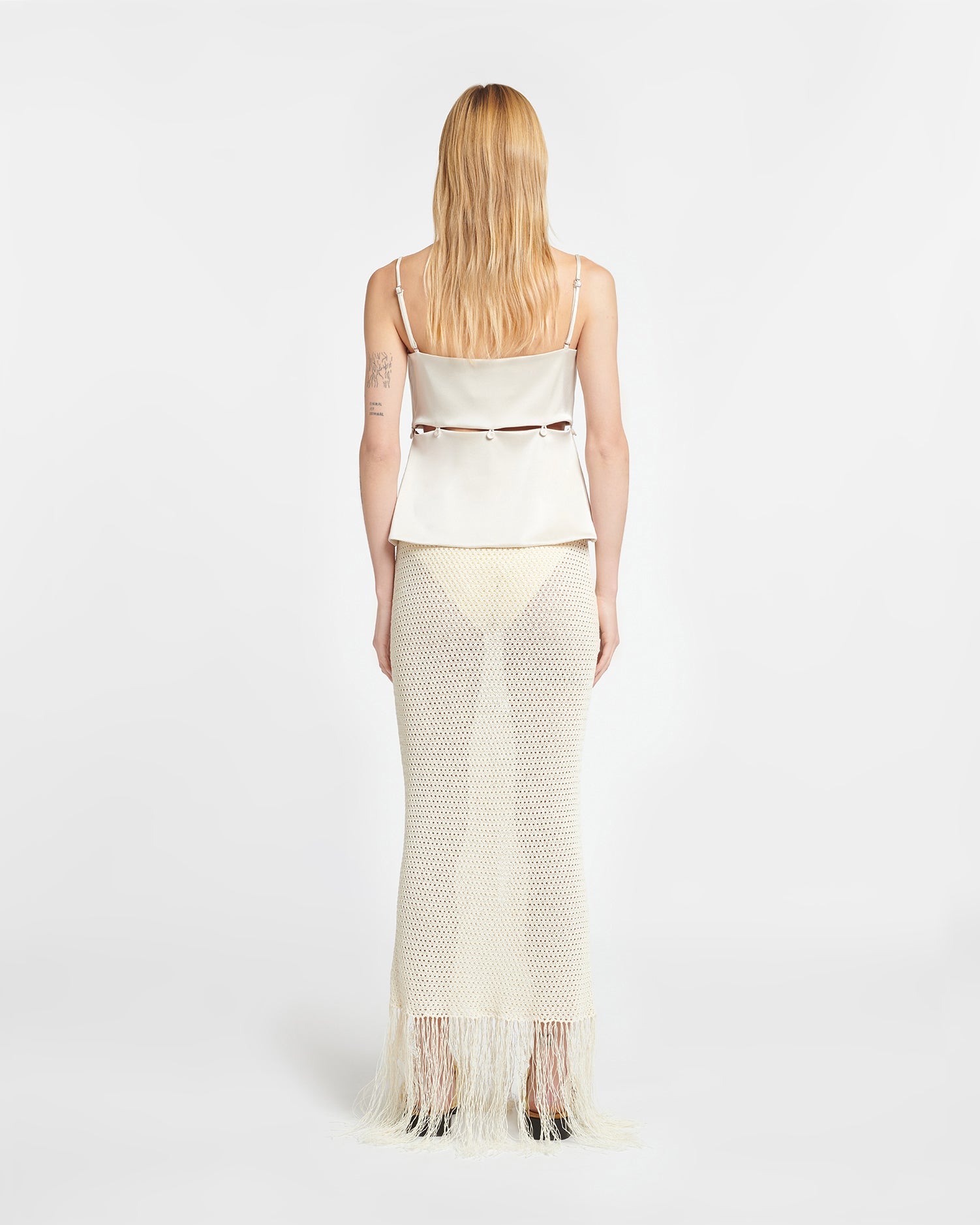 Lindy Fringed Crochet Skirt | Creme