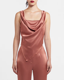 Womens | Petra Sleeveless Draped Slip Satin Top | Brown Terra