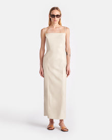 Womens | Ilara Square Neck Okobor Alt-Leather Dress | Creme