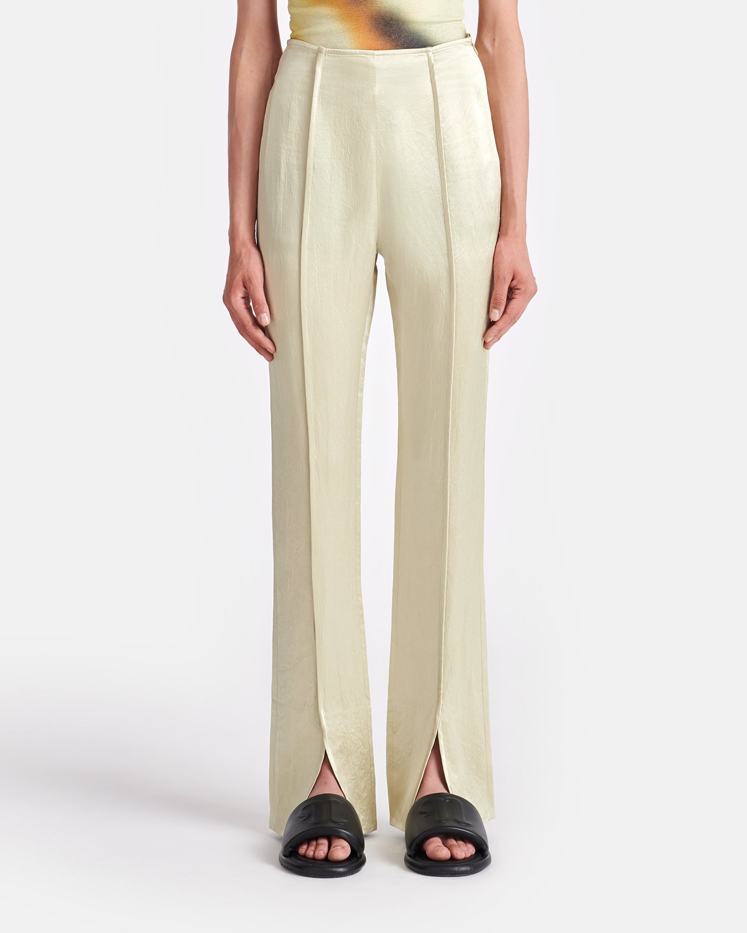 Ratana Crinkled-Satin Slim-Leg Pants | Green Tea