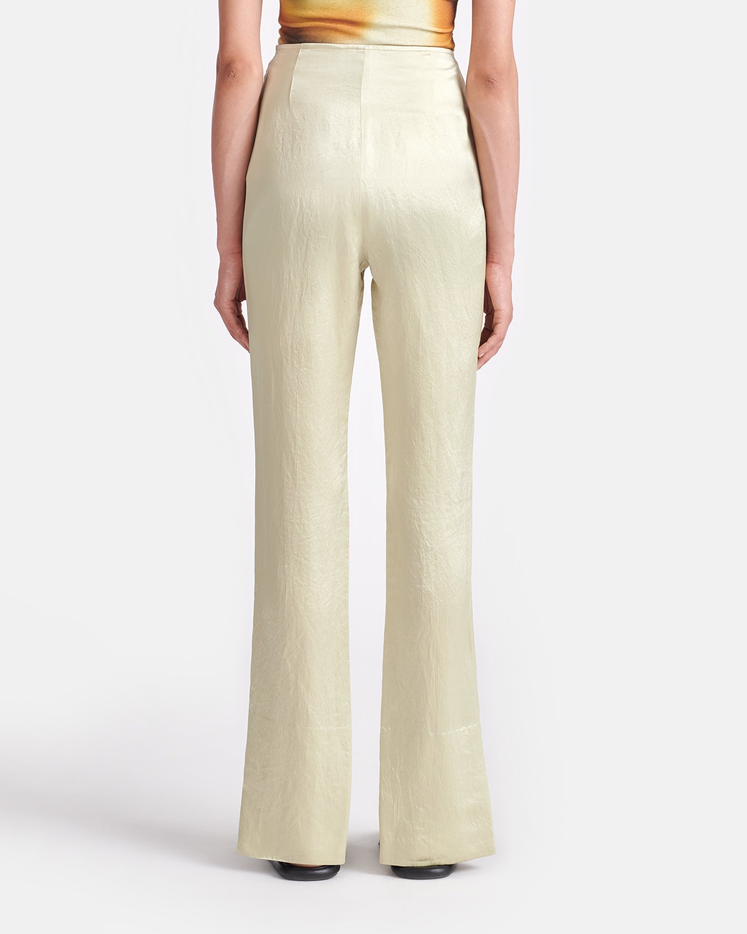 Ratana Crinkled-Satin Slim-Leg Pants | Green Tea