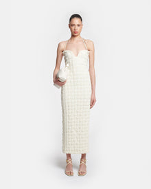 Womens | Haylen Seersucker Tech Linen Midi Dress | Creme