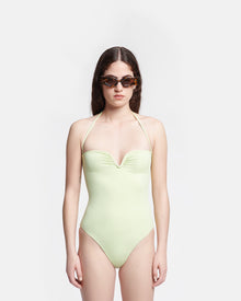 Brissa Ruched Halterneck Swimsuit | Shadow Lime