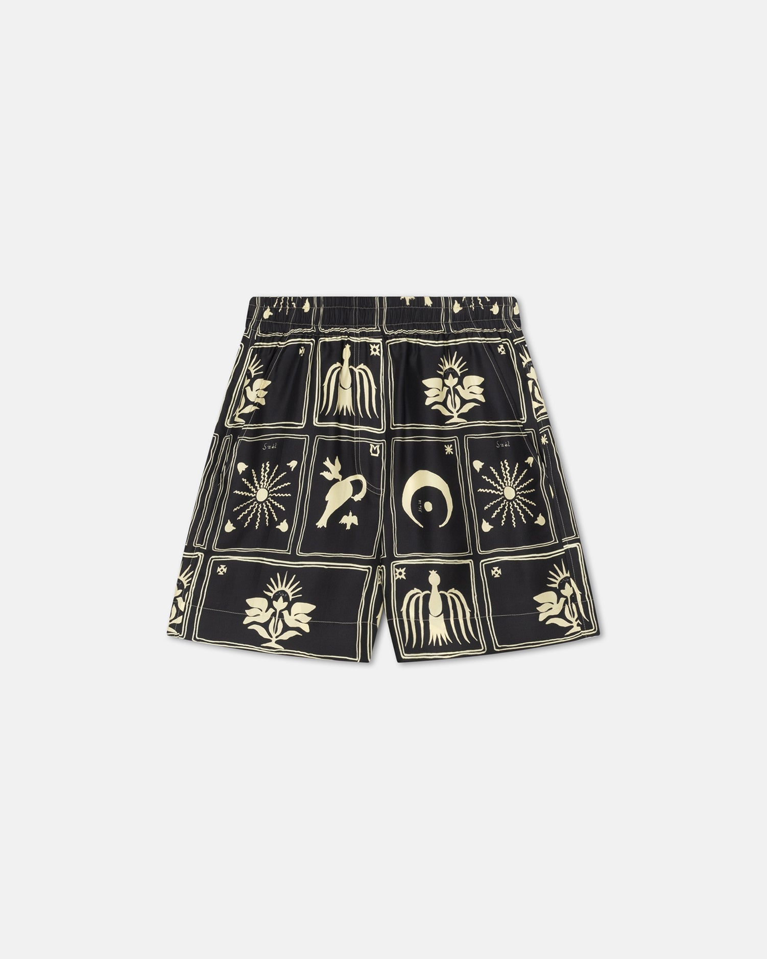 Womens | Exter Printed Silk-Twill Boxer Shorts | Folk Art Black