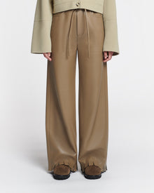 Harlee Belted Regenerated Leather Pants | Muted Khaki