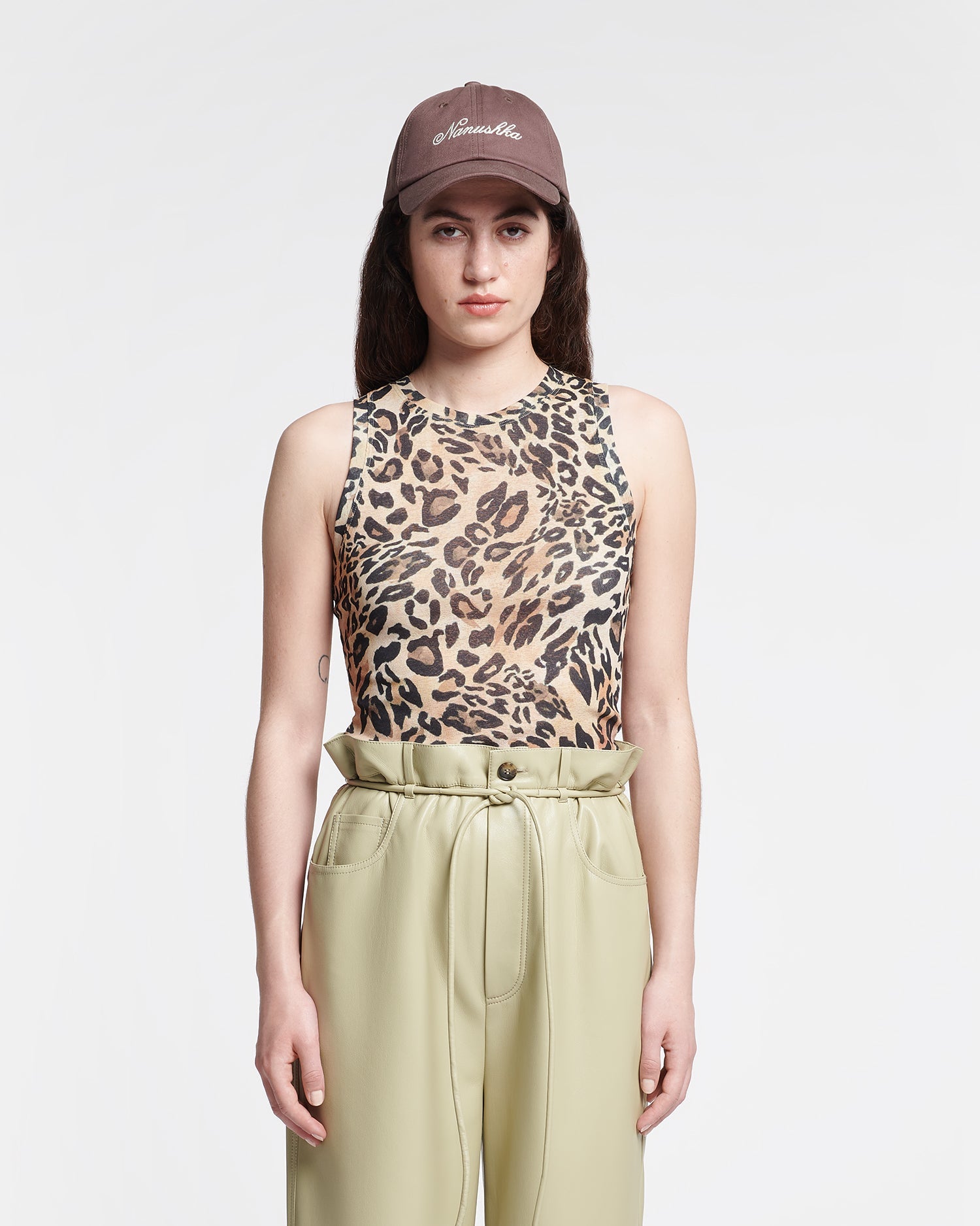 Anneke Mesh-Jersey Tank Top | Leopard