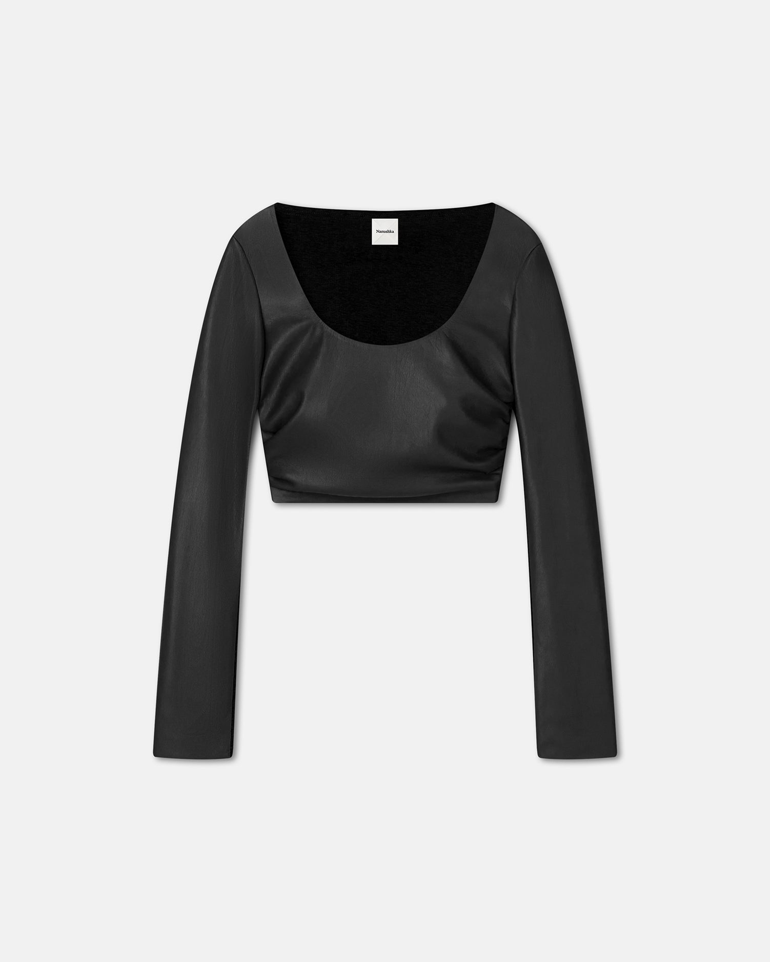 Maylah Cropped Okobor Alt-Leather Top | Black