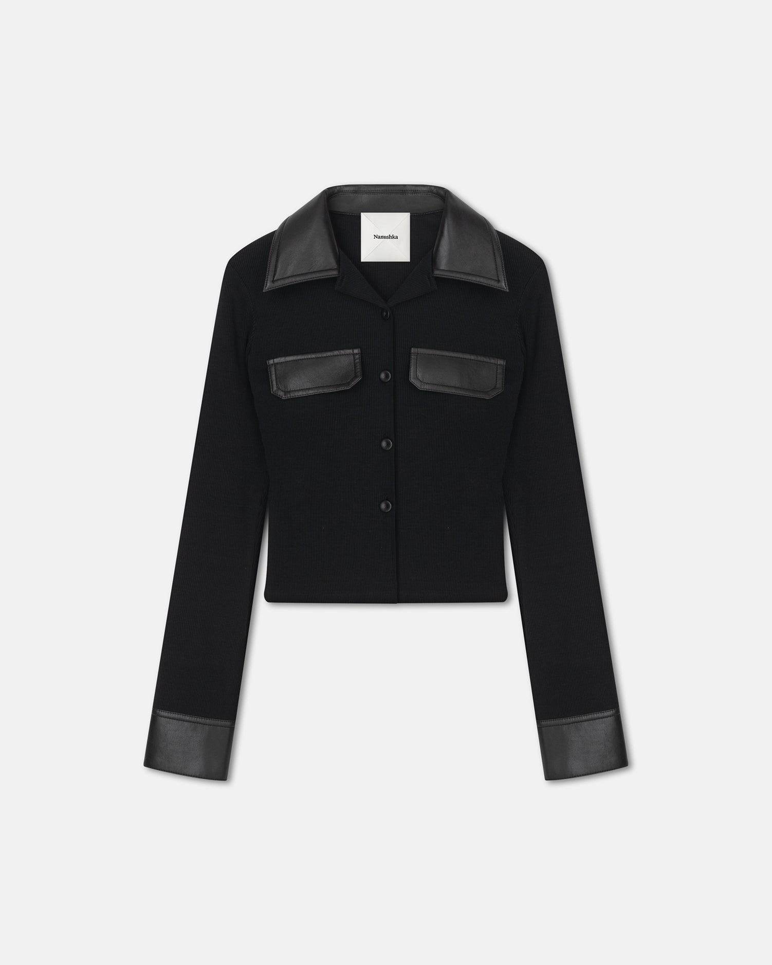 Rasima Alt Leather-Trimmed Ribbed-Jersey Shirt | Black