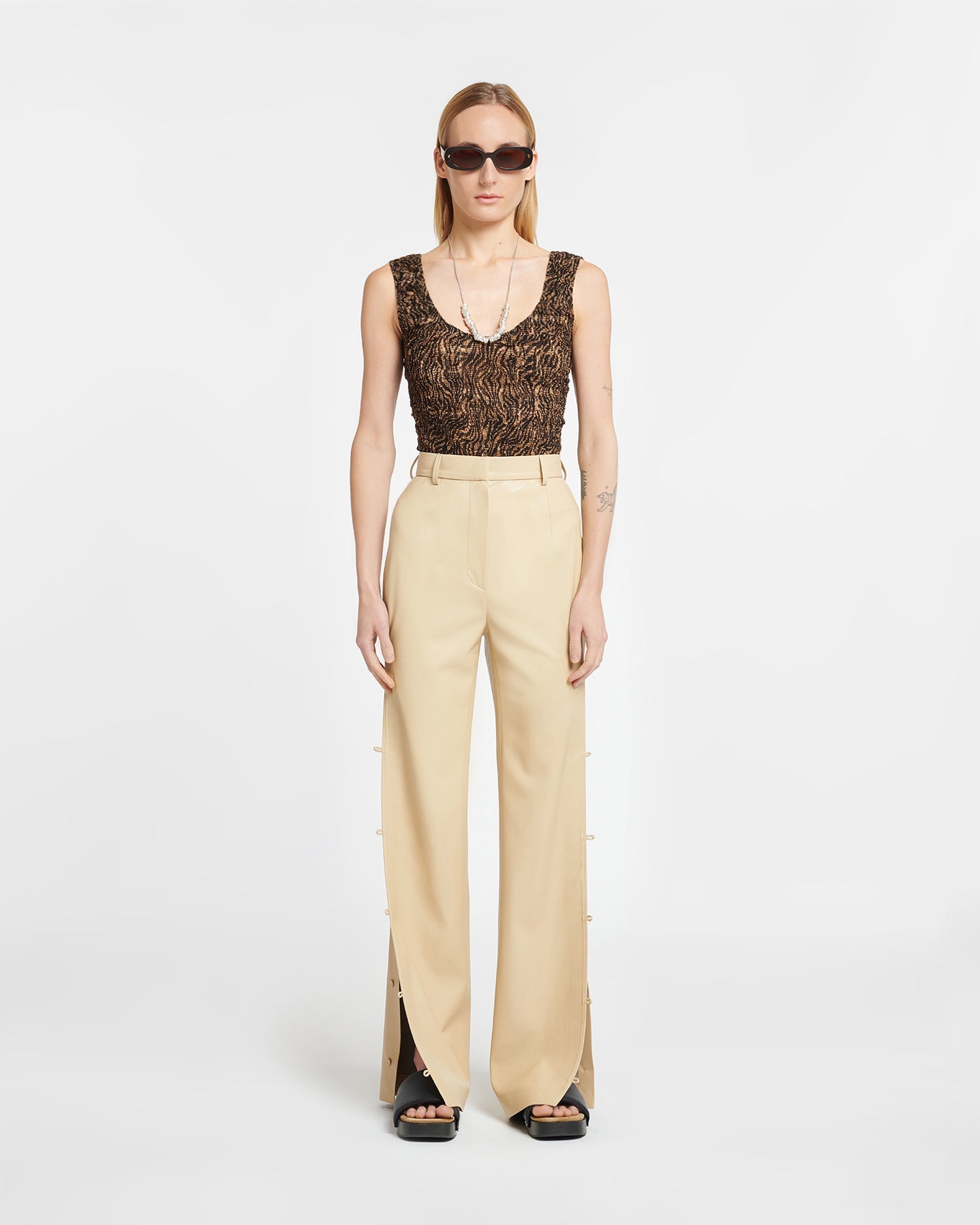 Felina Okobor Alt-Leather Slim-Leg Pants | Almond