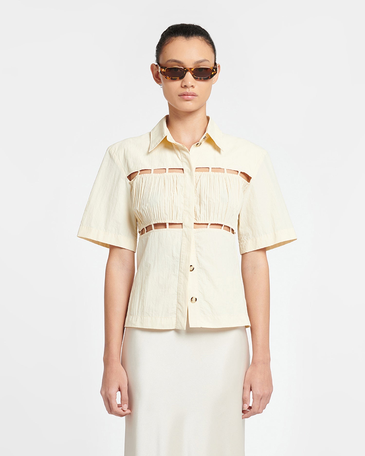 Satu Pleated Poplin Shirt | Creme