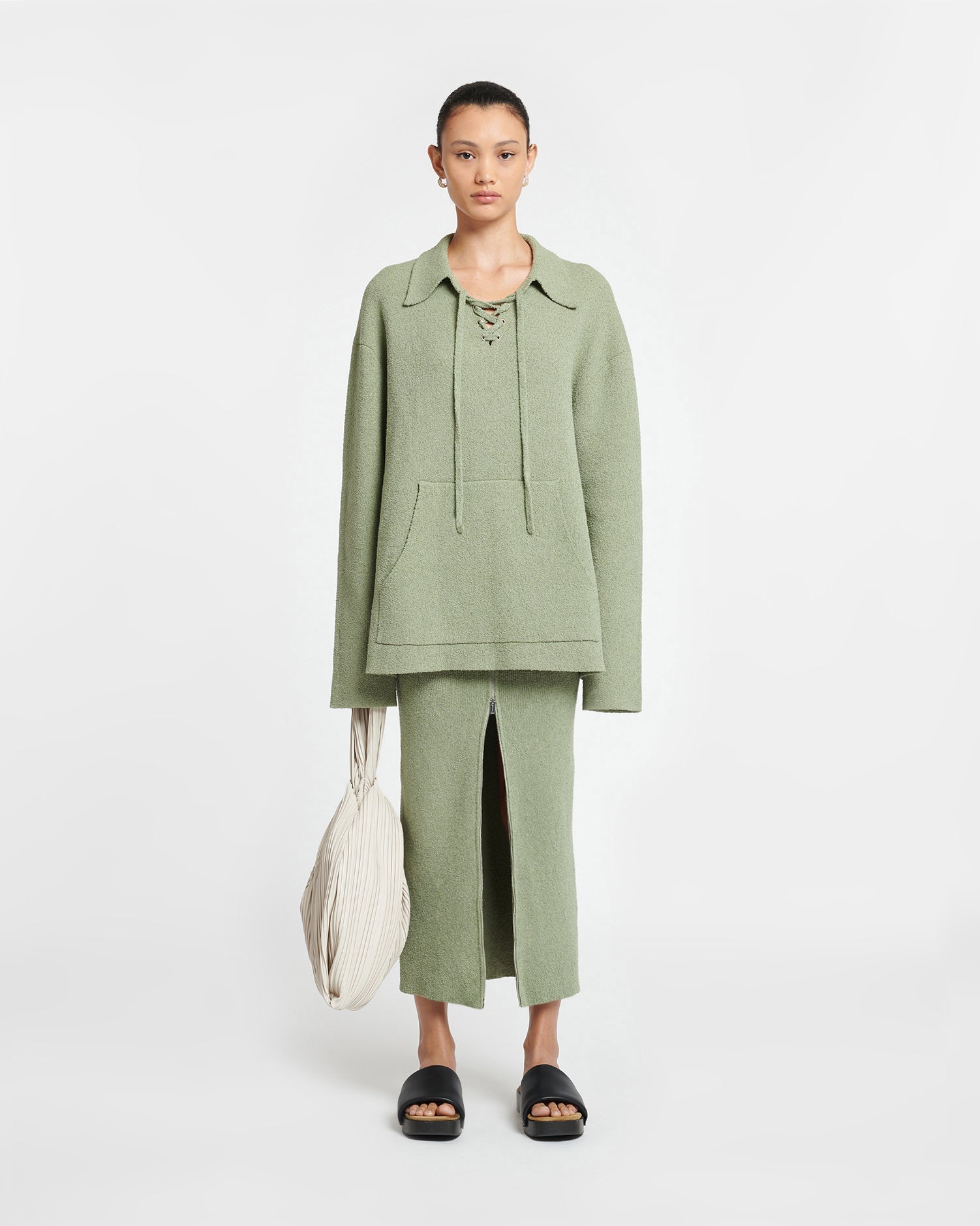 Womens | Nima Terry-Knit Midi Skirt | Faded Sage