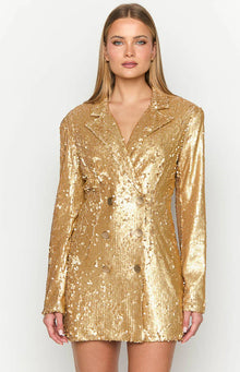 Natalie Sequin Blazer Mini Dress | Gold