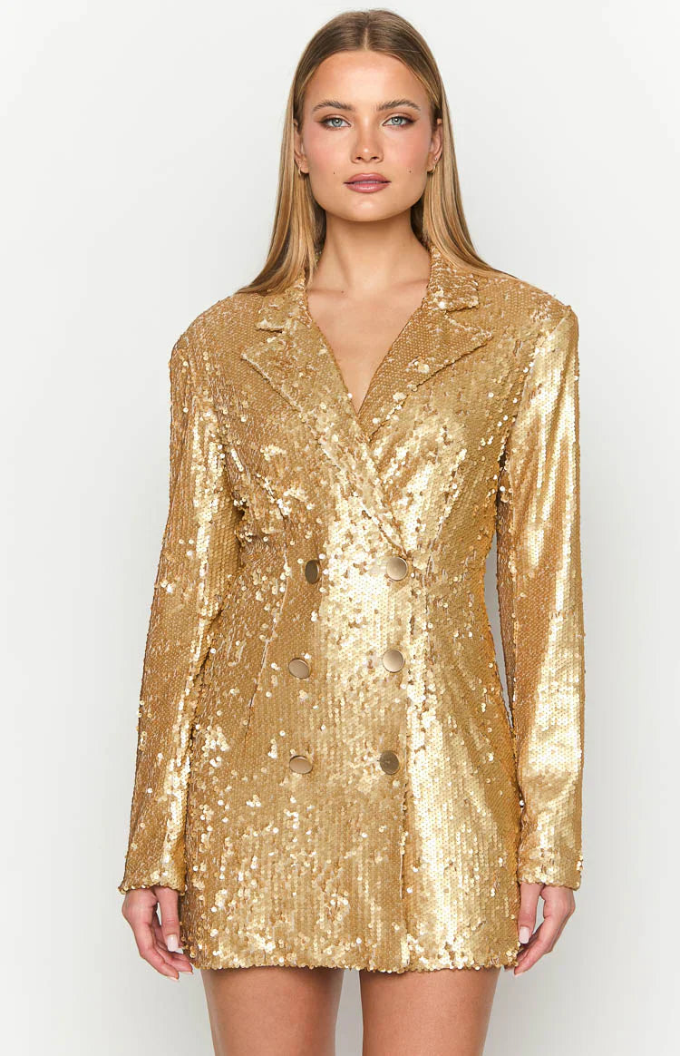 Natalie Sequin Blazer Mini Dress | Gold