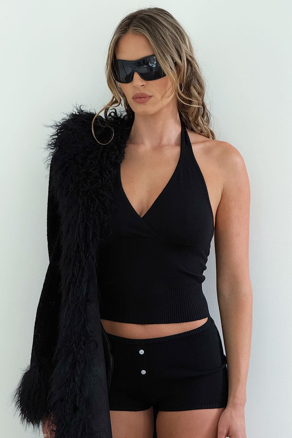 Dylan Knit Halter Top Black