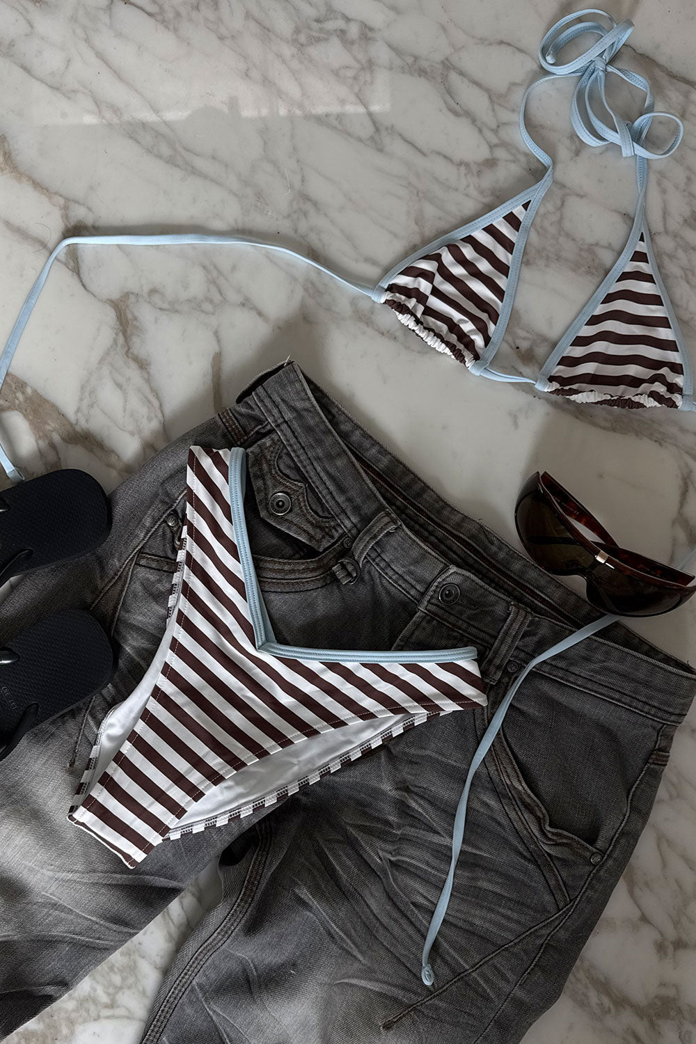 Enzo Striped Cheeky Bikini Bottom Brown Sugar Stripe