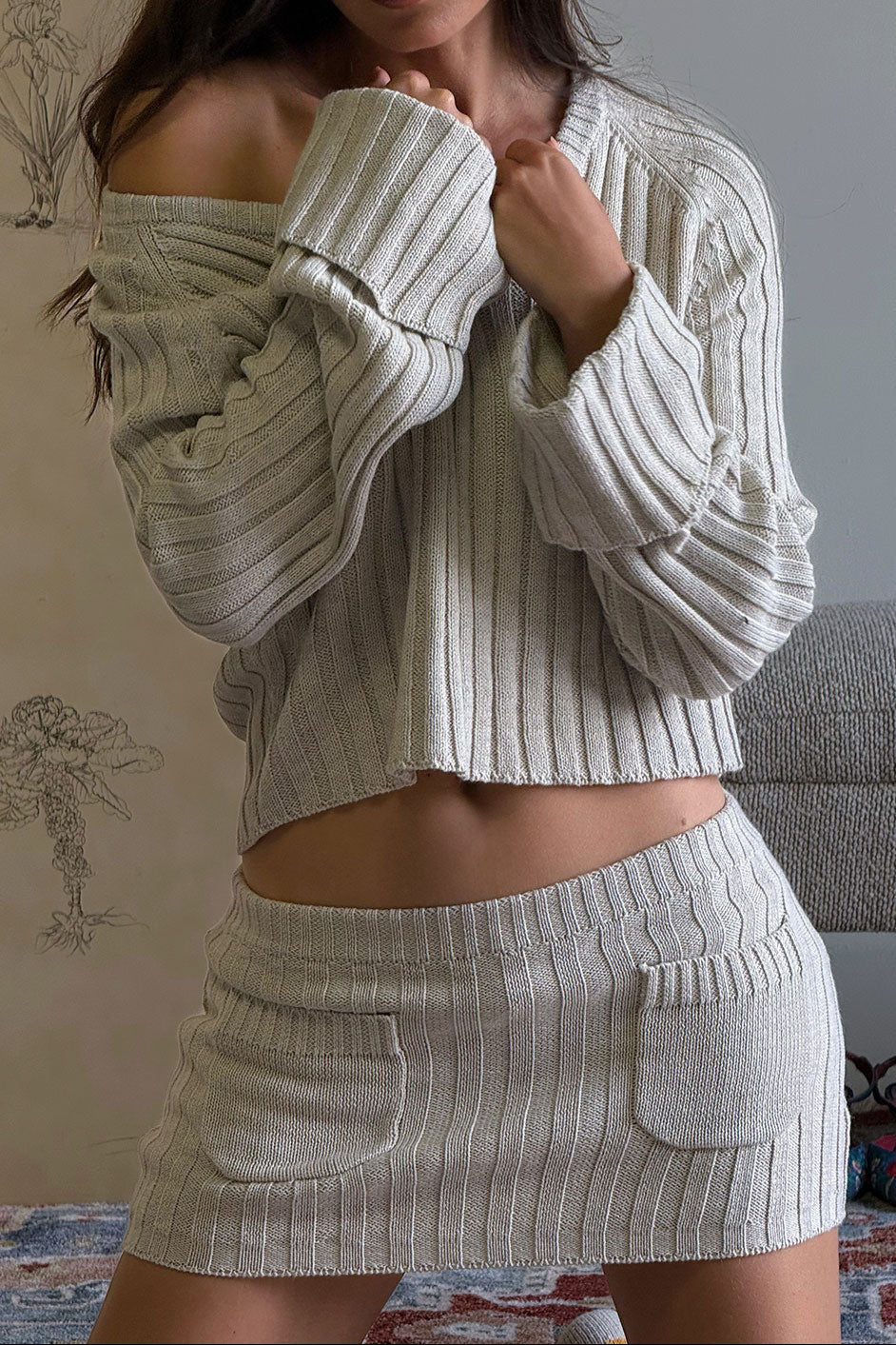 Ashton Knit Mini Skort in Cream