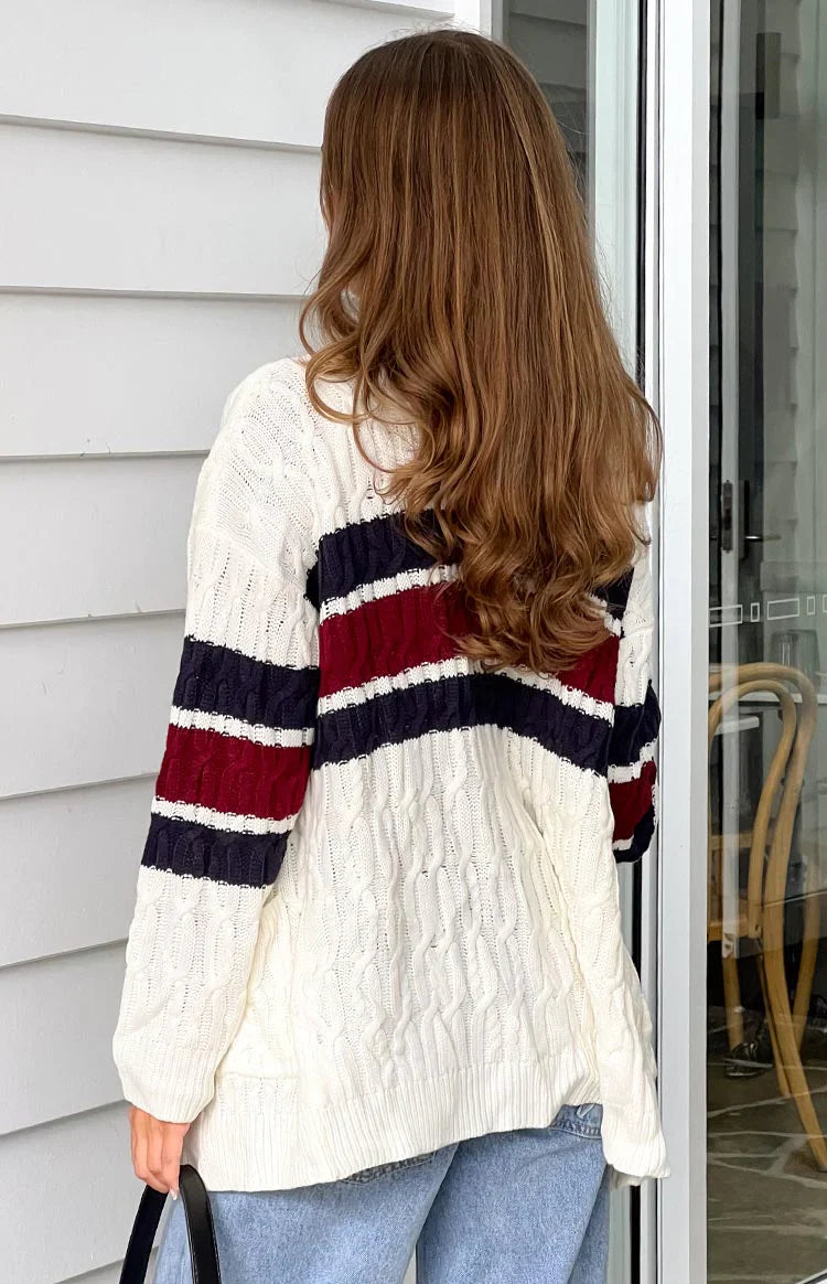 Nikkitta Striped Cardigan | Cream