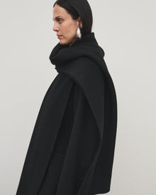 Another Tomorrow Short Scarf Coat in Black – Wool Women's Outerwear