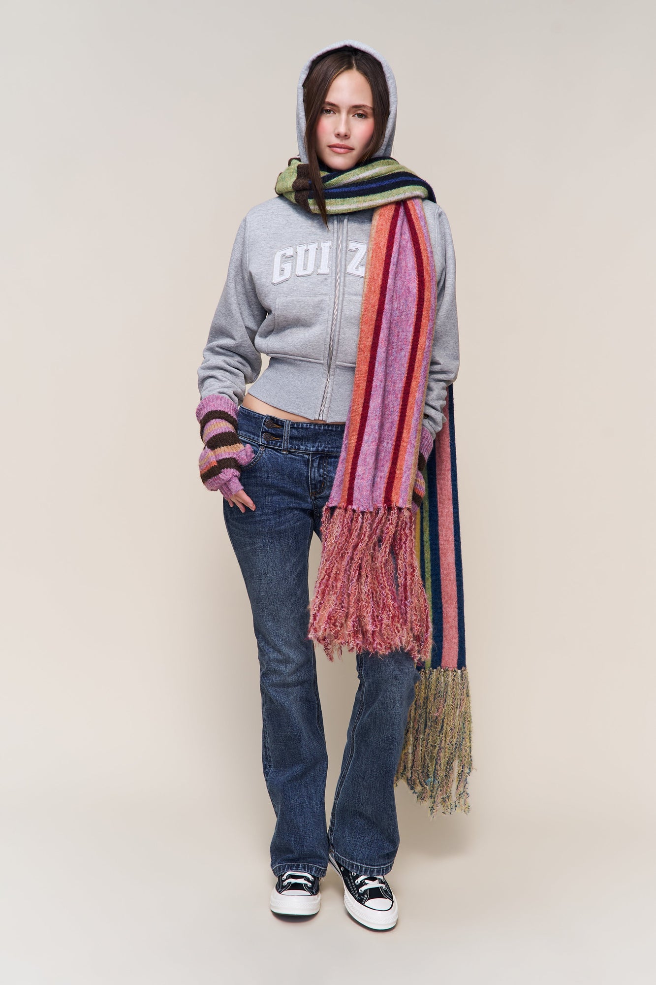 Womens | Knit Scarf | Striped Matcha Green