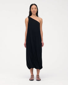 Another Tomorrow One Shoulder Bubble Sheath in Black – Crêpe