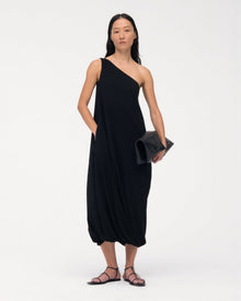 Another Tomorrow One Shoulder Bubble Sheath in Black – Crêpe
