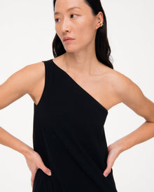 Another Tomorrow One Shoulder Bubble Sheath in Black – Crêpe