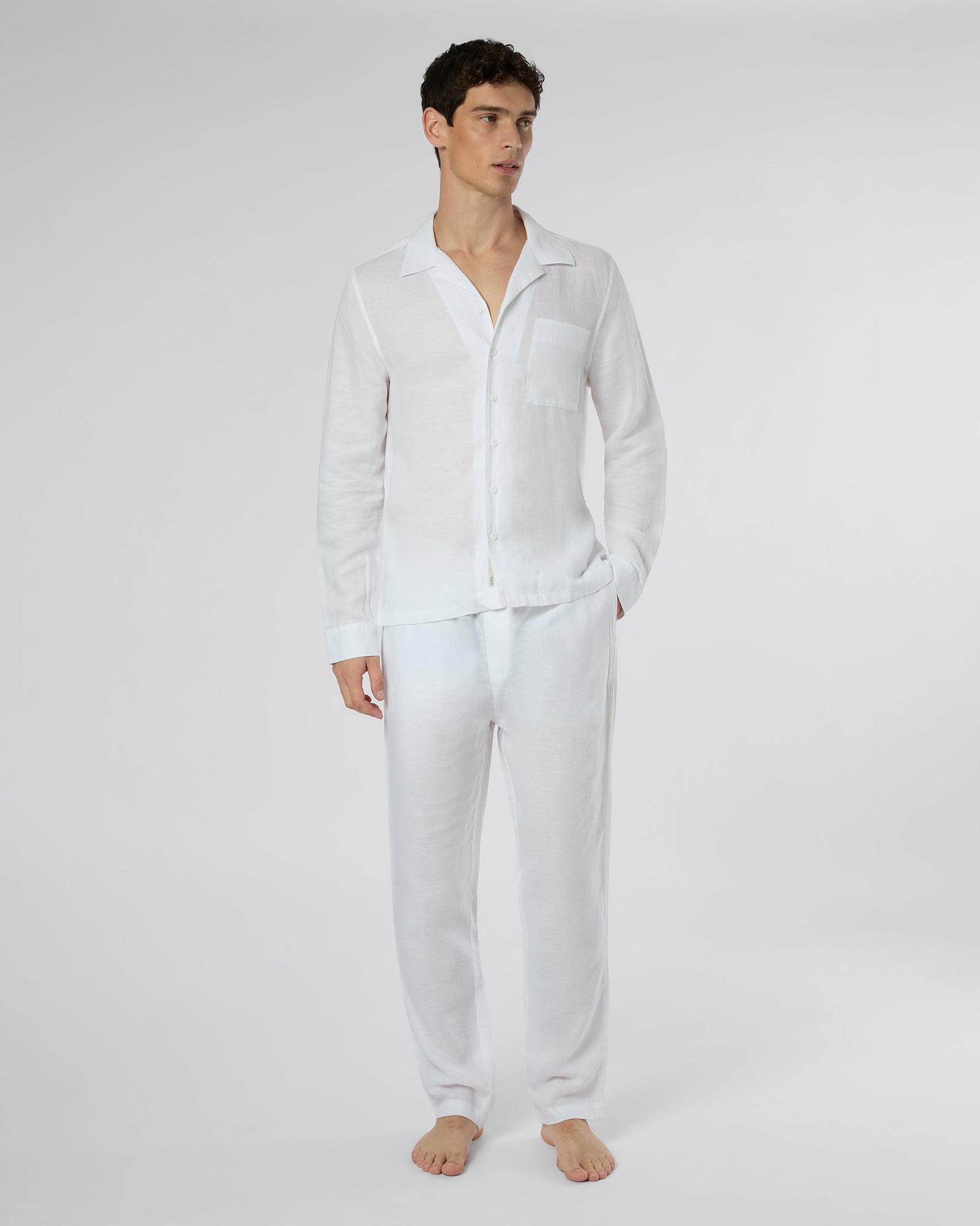 Mens | Linen Home Long Sleeve Camp Shirt | White
