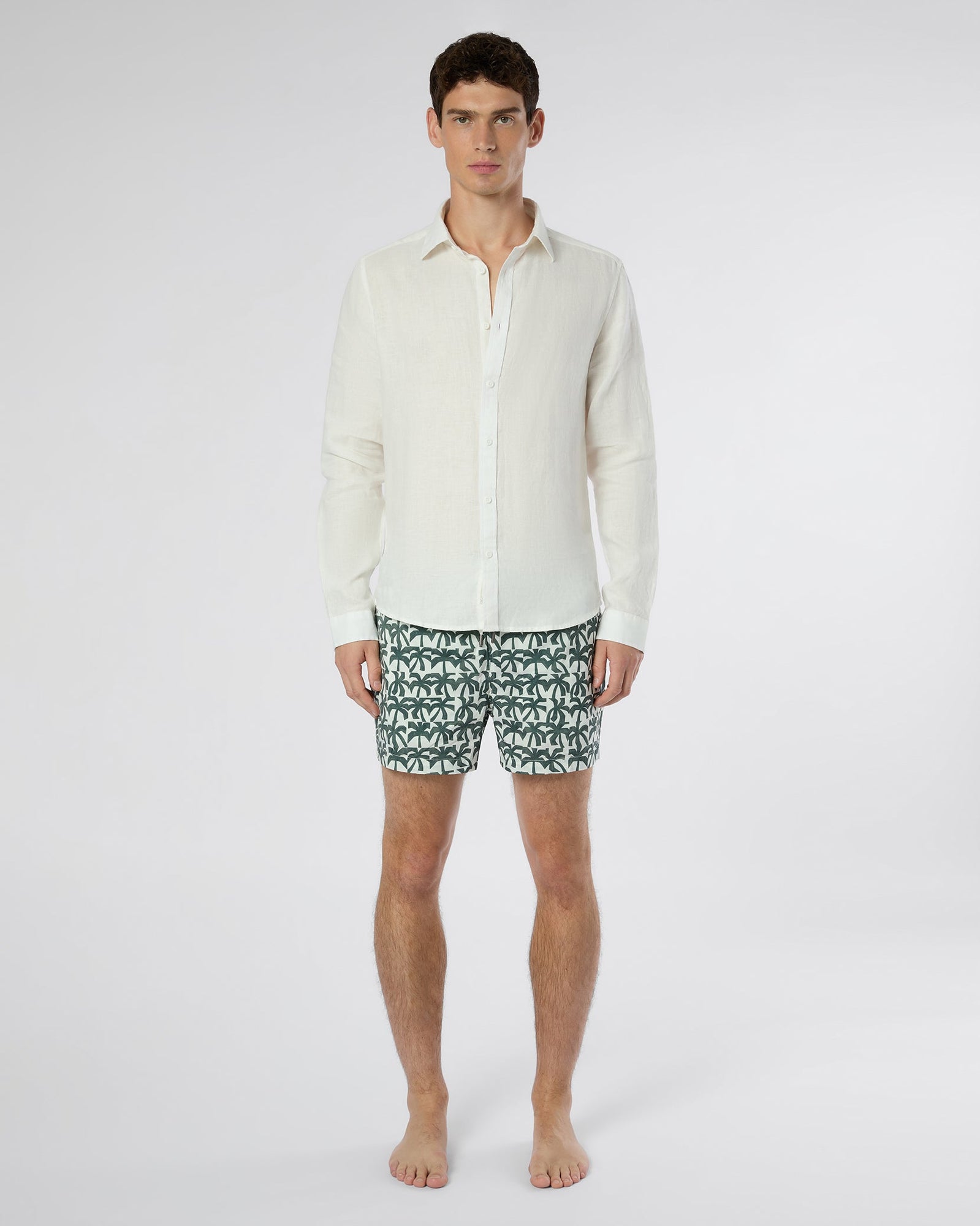 Mens | Charles 4" Swim Trunk | Off White/Dark Olive