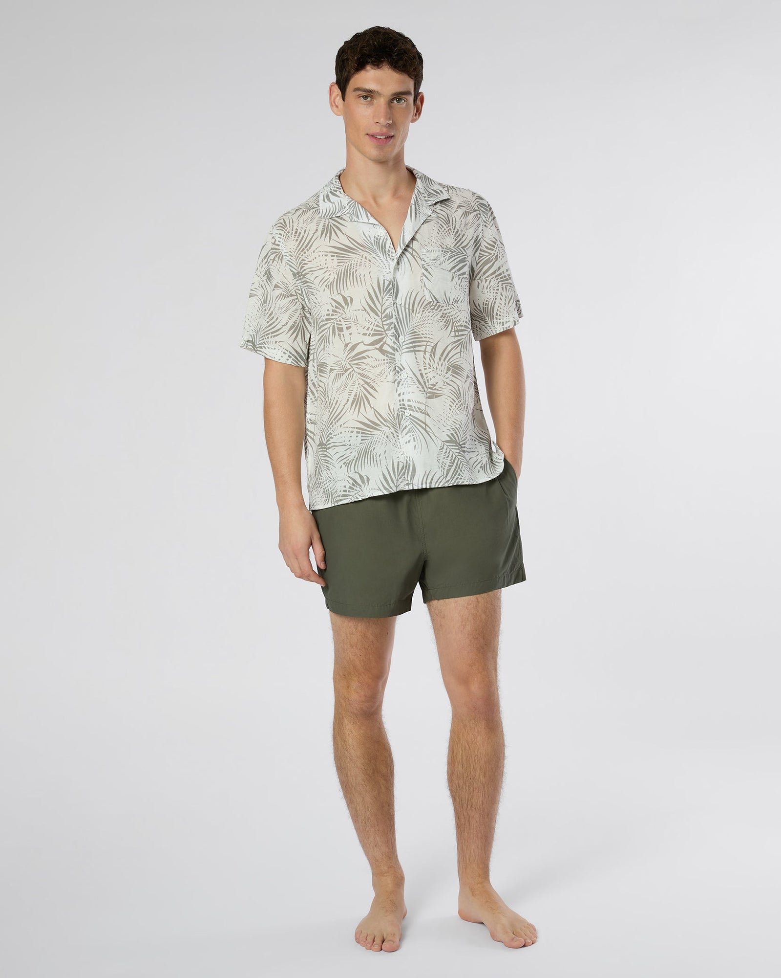 Mens | Air Linen Convertible Vacation Shirt | White/Light Olive