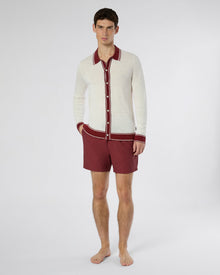 Mens | Linen Long Sleeve Sweater Polo | Salt/Brick