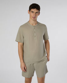 Mens | Linen Home Short Sleeve Henley Shirt | Cashew