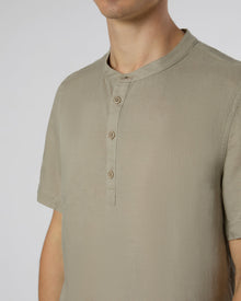 Mens | Linen Home Short Sleeve Henley Shirt | Cashew