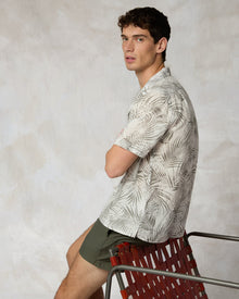 Mens | Air Linen Convertible Vacation Shirt | White/Light Olive