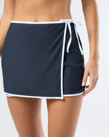 Womens | Crochet Mesh Mini Wrap Skirt | Deep Navy