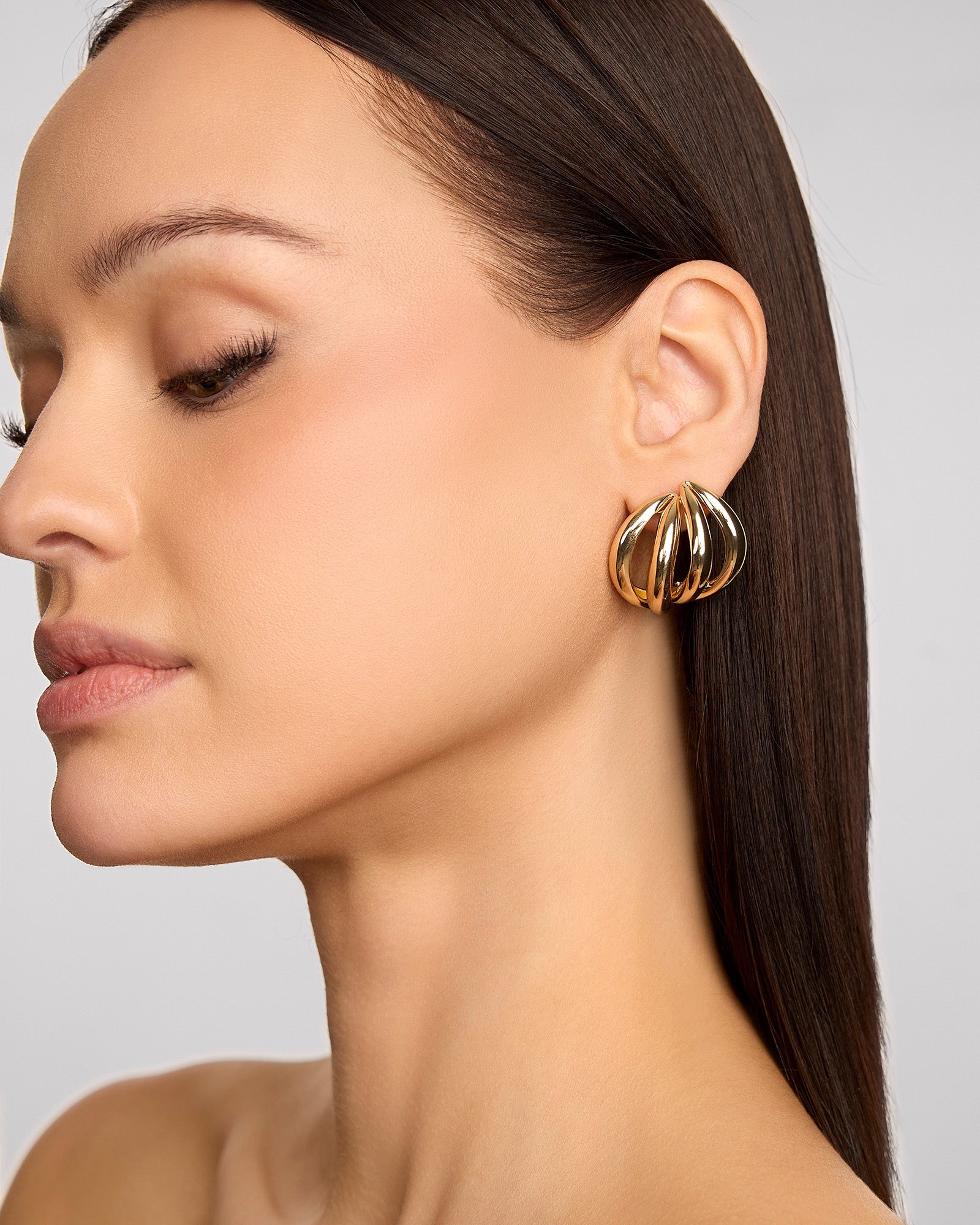 Small Abstract Line Earring - close-up detail | gold earrings
