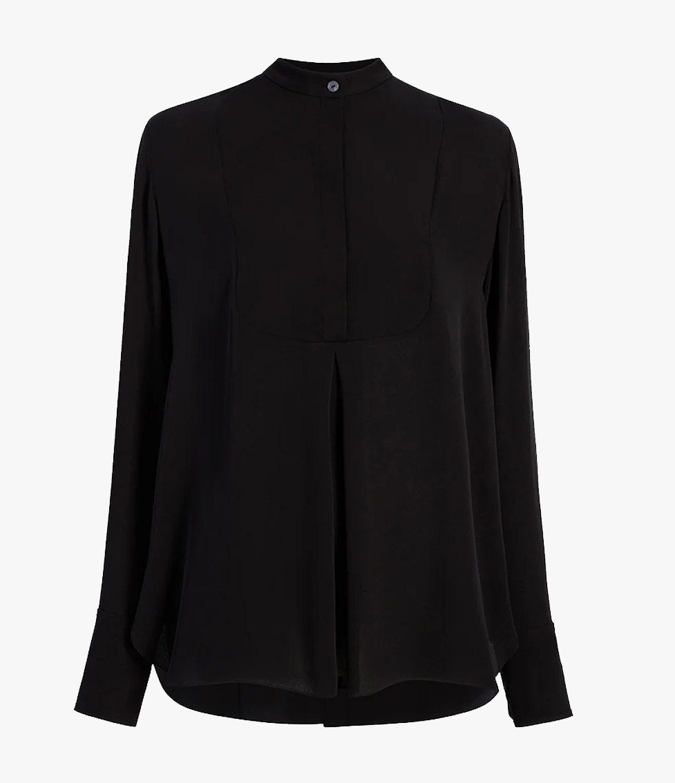 Another Tomorrow Tuxedo Blouse in Black – Silk Women's Top